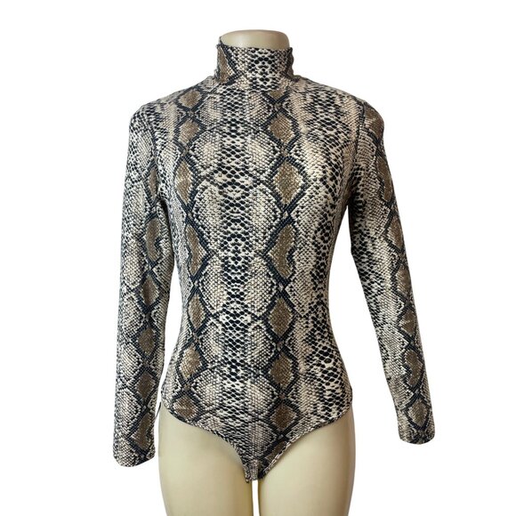 Queen. M Womens Snake Print Long Sleeve Bodysuit Turtleneck Sz S - New - Picture 1 of 8